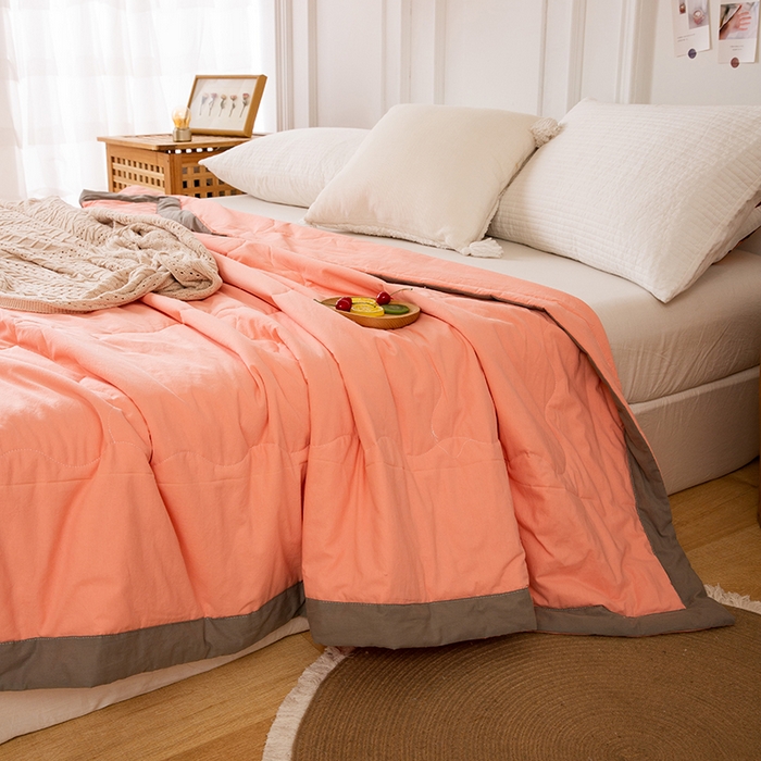 91家纺网 家纺一手货源 找家纺 天瑜家纺 2025新款全棉纯色水洗棉夏被被子被芯 活力橙
