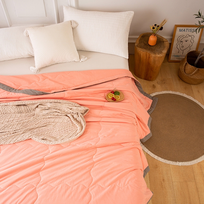 91家纺网 家纺一手货源 找家纺 天瑜家纺 2025新款全棉纯色水洗棉夏被被子被芯 活力橙