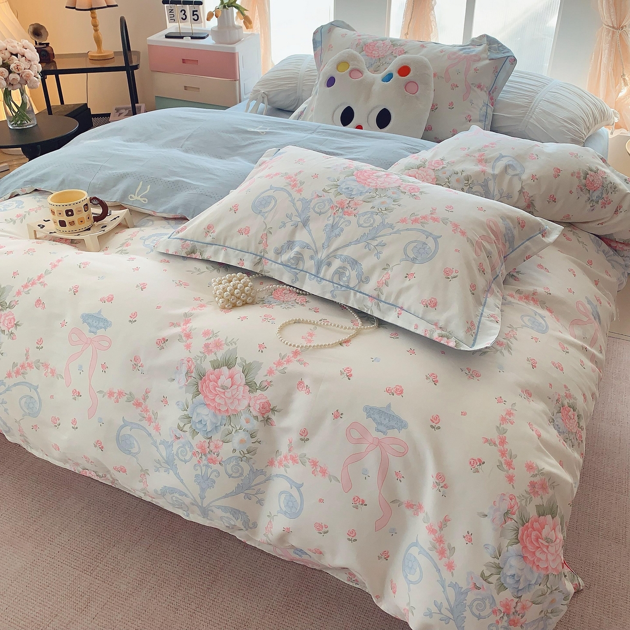 91家纺网 家纺一手货源 找家纺 莱豫家纺 2025新款亲肤舒适小清新印花纯棉四件套 半夏倾城