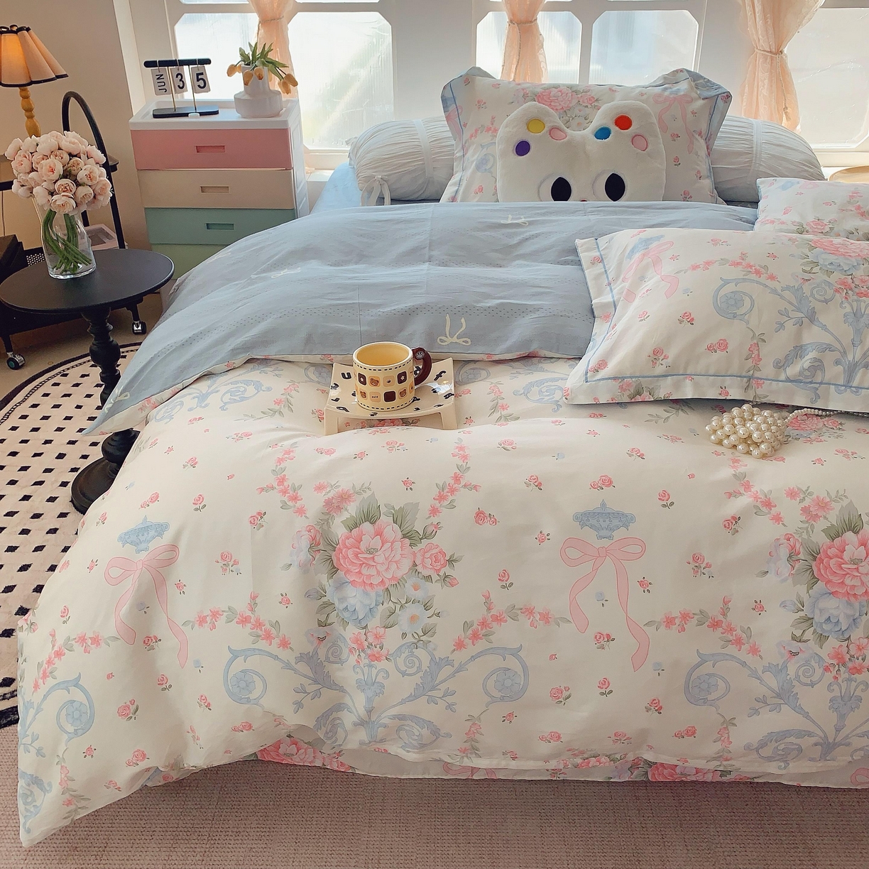 91家纺网 家纺一手货源 找家纺 莱豫家纺 2025新款亲肤舒适小清新印花纯棉四件套 半夏倾城