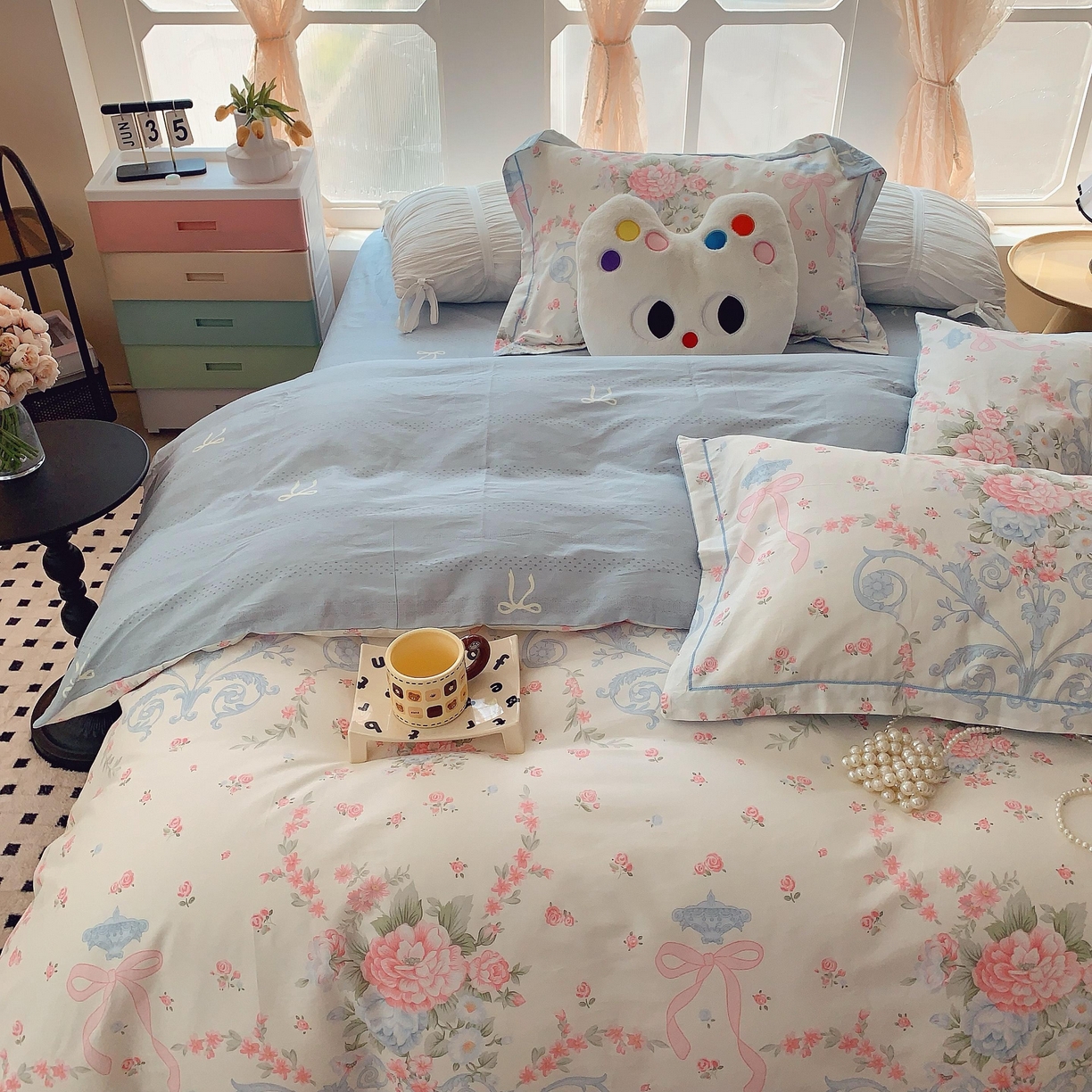 91家纺网 家纺一手货源 找家纺 莱豫家纺 2025新款亲肤舒适小清新印花纯棉四件套 半夏倾城