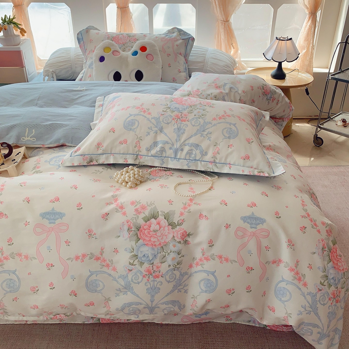 91家纺网 家纺一手货源 找家纺 莱豫家纺 2025新款亲肤舒适小清新印花纯棉四件套 半夏倾城