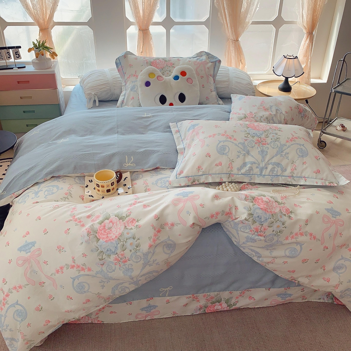 91家纺网 家纺一手货源 找家纺 莱豫家纺 2025新款亲肤舒适小清新印花纯棉四件套 半夏倾城