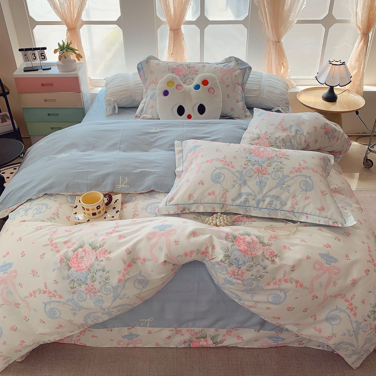 91家纺网 家纺一手货源 找家纺 莱豫家纺 2025新款亲肤舒适小清新印花纯棉四件套 半夏倾城