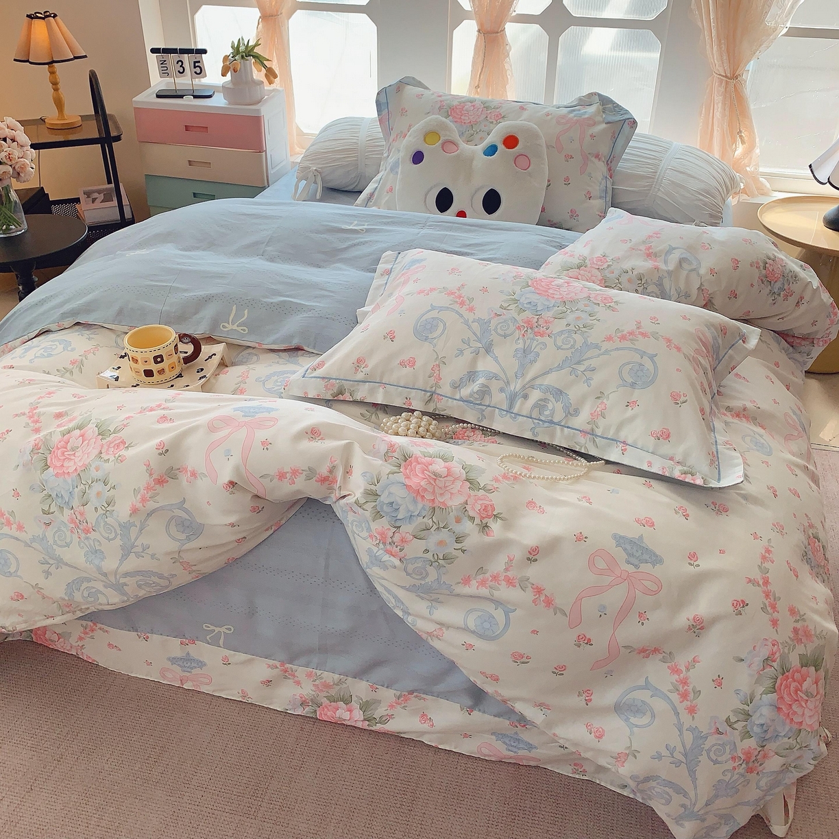 91家纺网 家纺一手货源 找家纺 莱豫家纺 2025新款亲肤舒适小清新印花纯棉四件套 半夏倾城