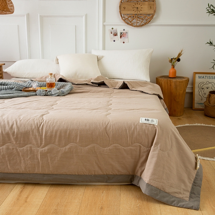 91家纺网 家纺一手货源 找家纺 天瑜家纺 2025新款全棉纯色水洗棉夏被被子被芯 卡其