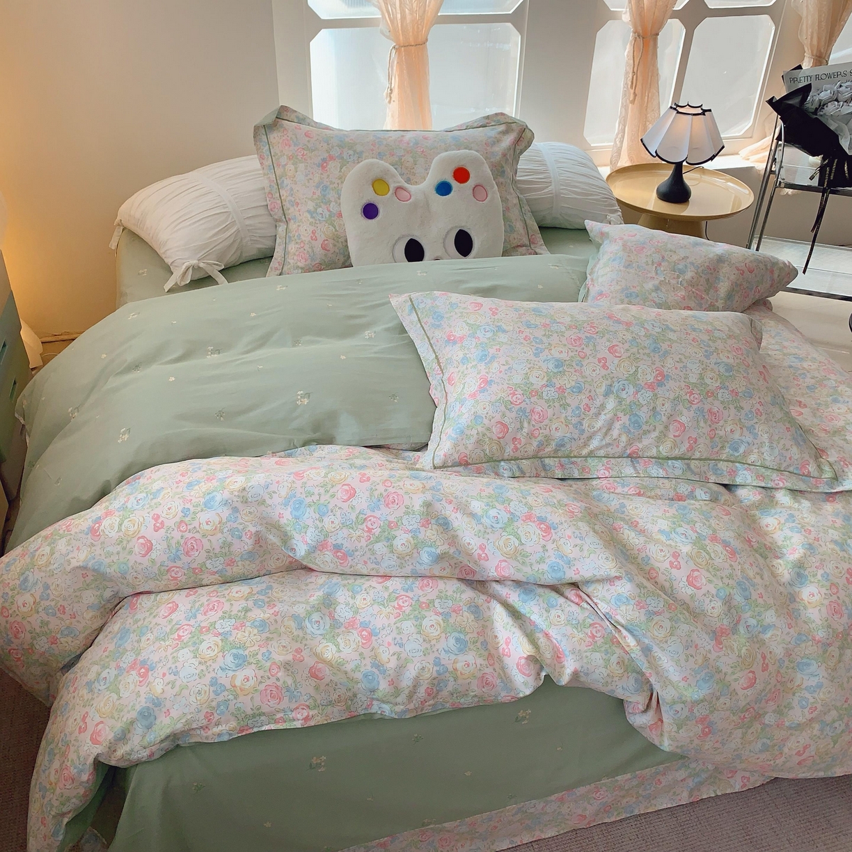 91家纺网 家纺一手货源 找家纺 莱豫家纺 2025新款亲肤舒适小清新印花纯棉四件套 碧野