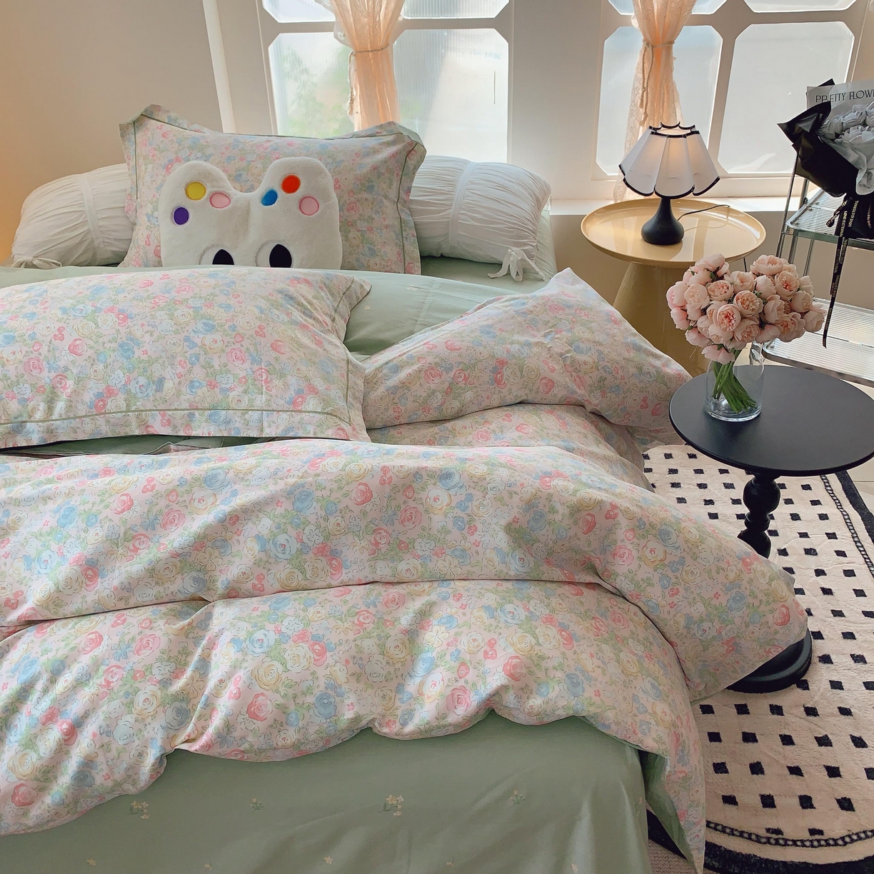 91家纺网 家纺一手货源 找家纺 莱豫家纺 2025新款亲肤舒适小清新印花纯棉四件套 碧野