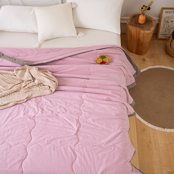 91家纺网 家纺一手货源 找家纺 天瑜家纺 2025新款全棉纯色水洗棉夏被被子被芯 优雅紫