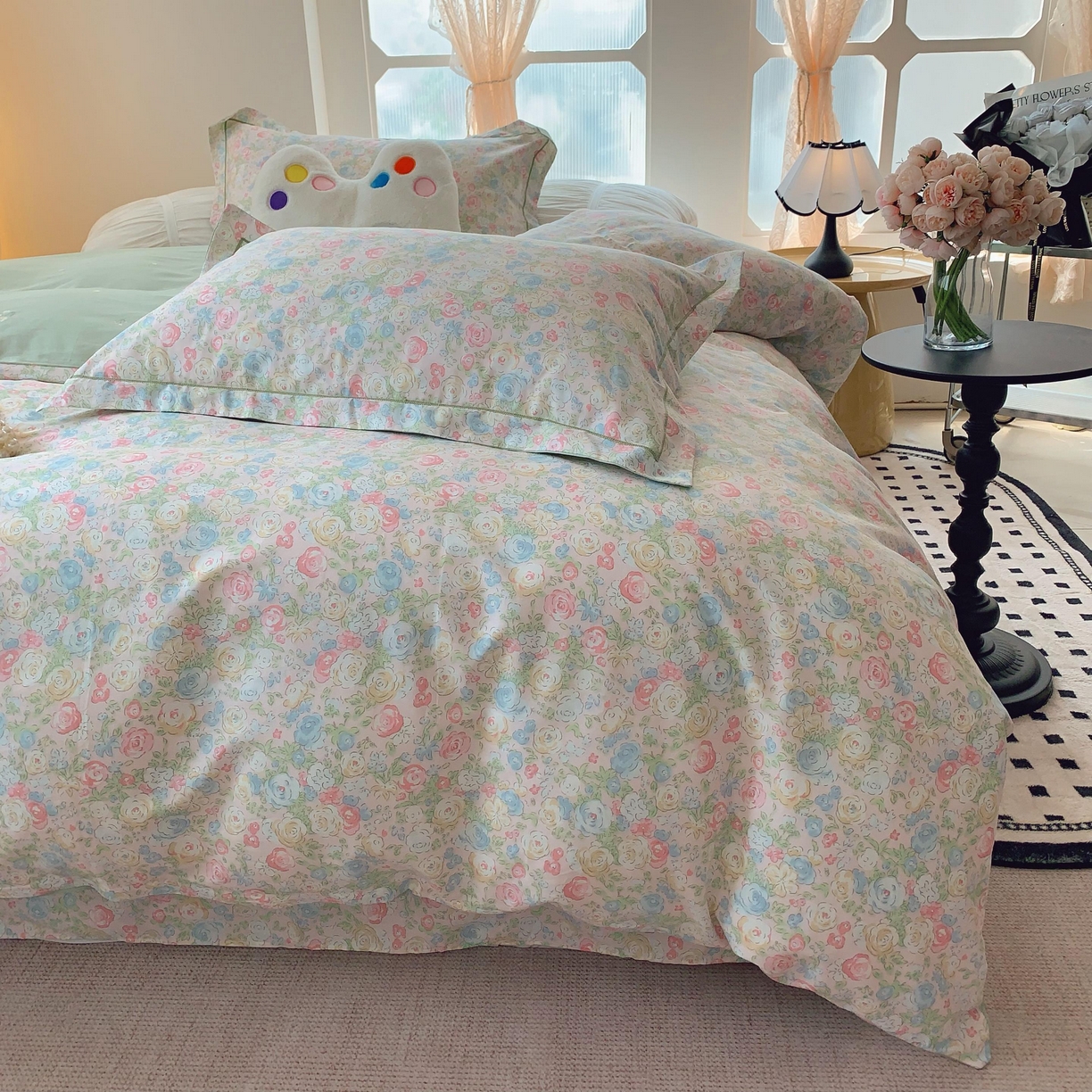 91家纺网 家纺一手货源 找家纺 莱豫家纺 2025新款亲肤舒适小清新印花纯棉四件套 碧野