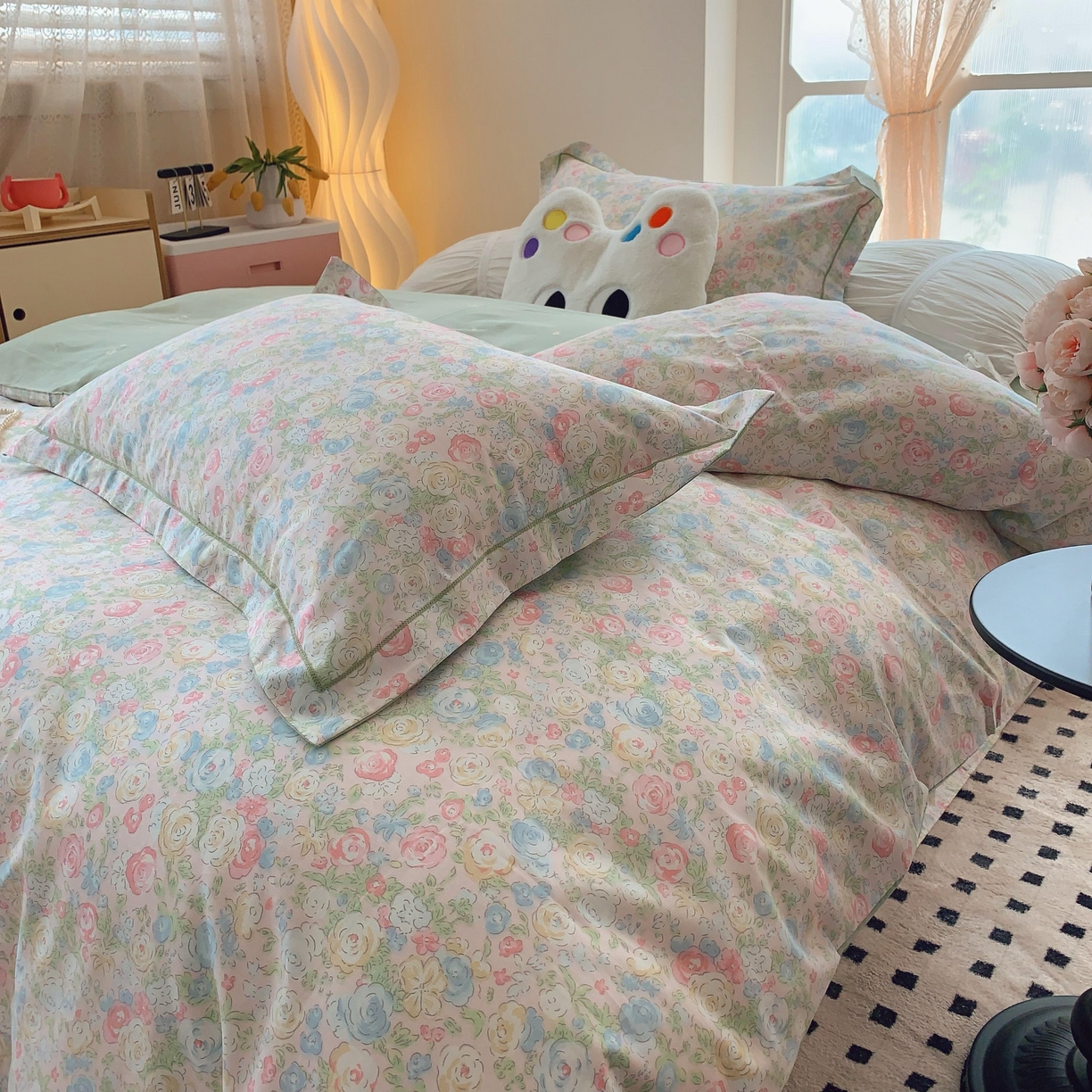 91家纺网 家纺一手货源 找家纺 莱豫家纺 2025新款亲肤舒适小清新印花纯棉四件套 碧野