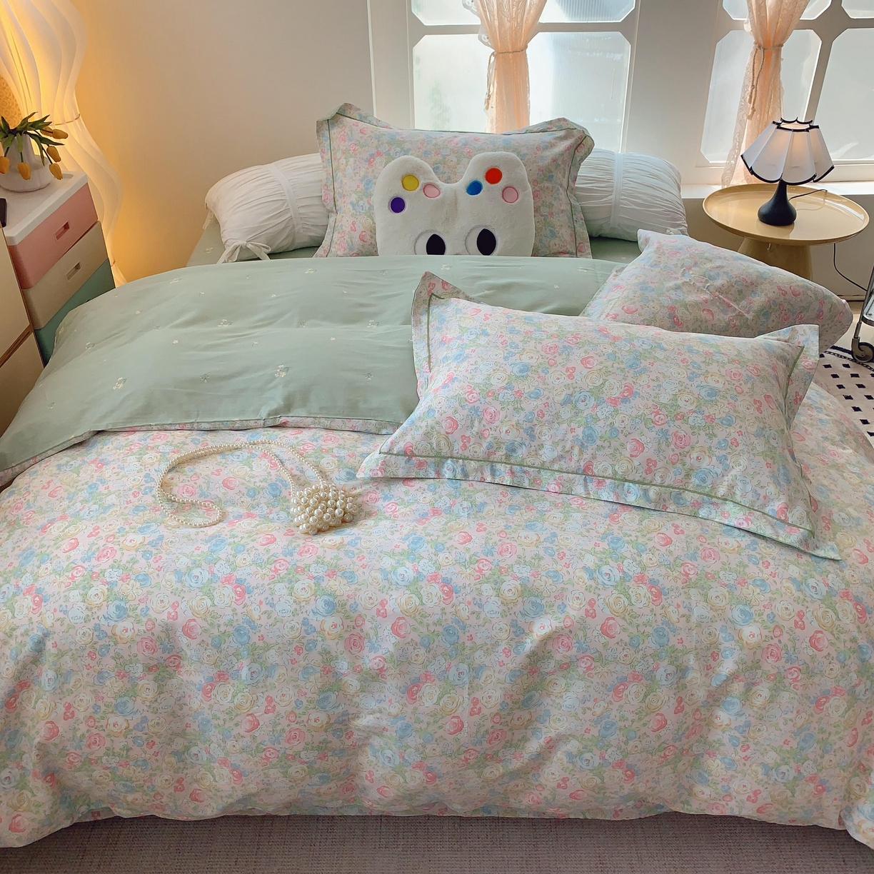 91家纺网 家纺一手货源 找家纺 莱豫家纺 2025新款亲肤舒适小清新印花纯棉四件套 碧野