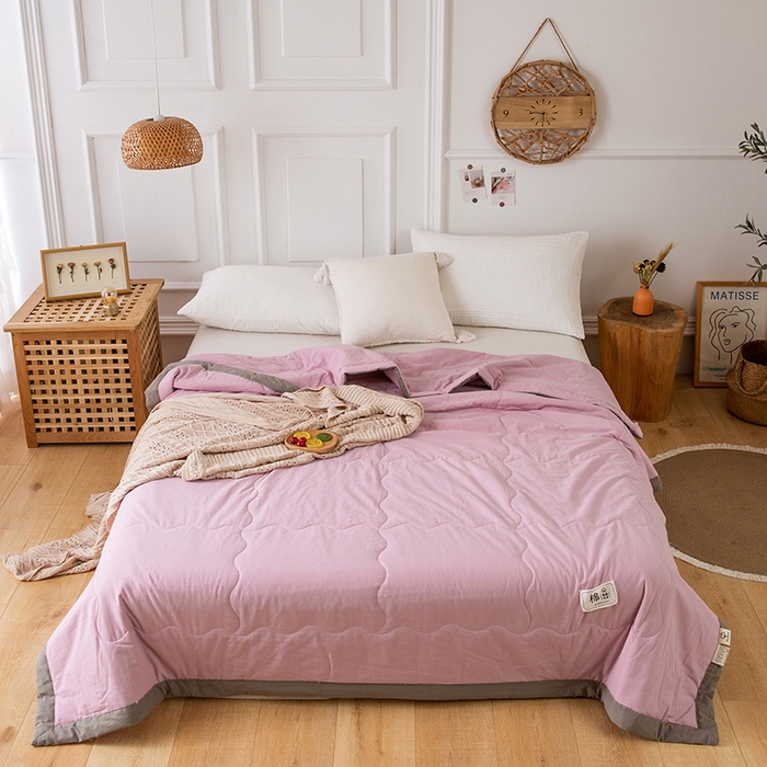 91家纺网 家纺一手货源 找家纺 天瑜家纺 2025新款全棉纯色水洗棉夏被被子被芯 优雅紫