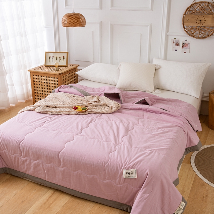91家纺网 家纺一手货源 找家纺 天瑜家纺 2025新款全棉纯色水洗棉夏被被子被芯 优雅紫