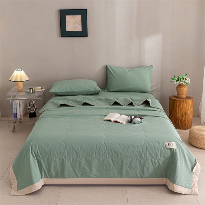 91家纺网 家纺一手货源 找家纺 天瑜家纺 2025新款全棉纯色水洗棉夏被被子被芯 薄荷绿