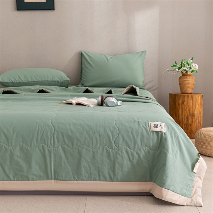 91家纺网 家纺一手货源 找家纺 天瑜家纺 2025新款全棉纯色水洗棉夏被被子被芯 薄荷绿