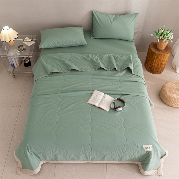 91家纺网 家纺一手货源 找家纺 天瑜家纺 2025新款全棉纯色水洗棉夏被被子被芯 薄荷绿