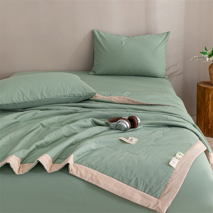 91家纺网 家纺一手货源 找家纺 天瑜家纺 2025新款全棉纯色水洗棉夏被被子被芯 薄荷绿