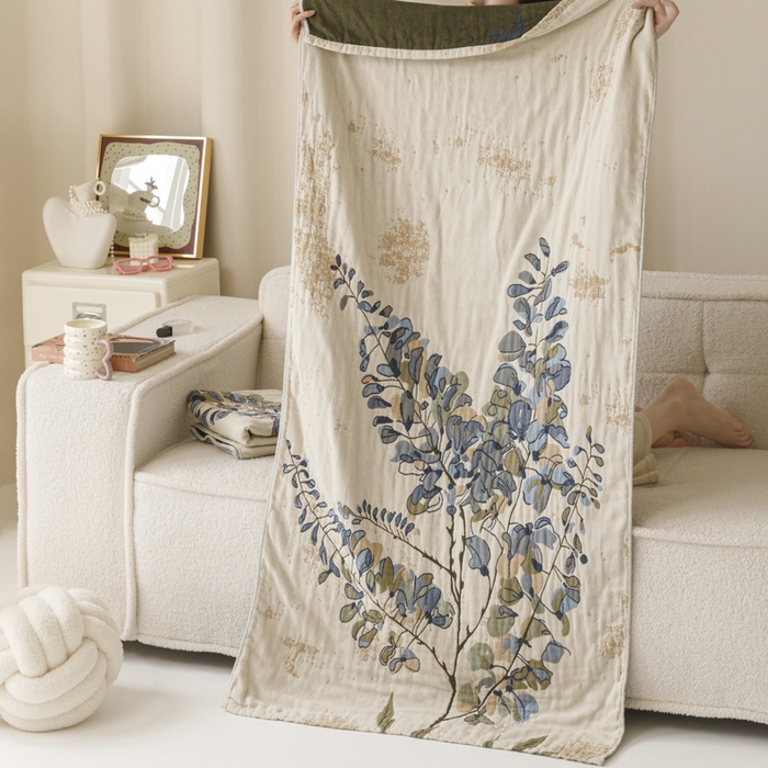 91家纺网 家纺一手货源 找家纺 （总）爱港家纺 2025新款全棉全彩纱浴巾 披肩毯 午睡纱布毯