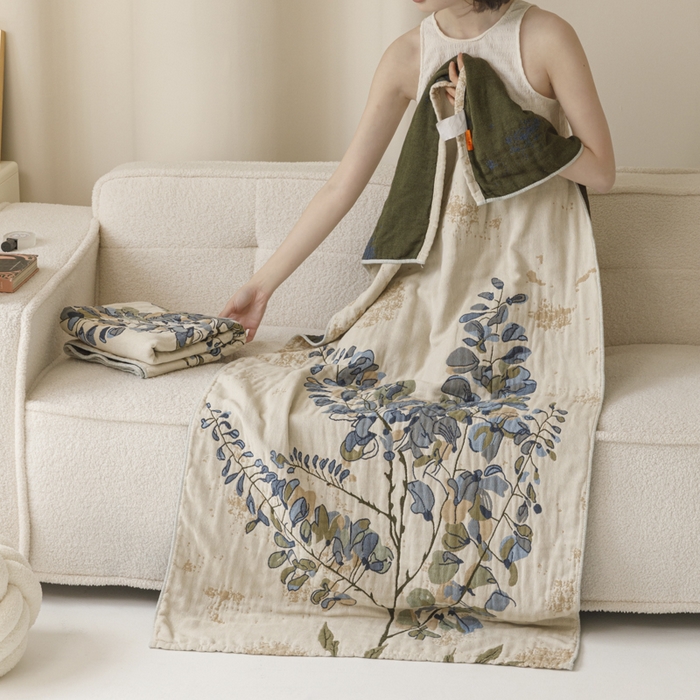 91家纺网 家纺一手货源 找家纺 （总）爱港家纺 2025新款全棉全彩纱浴巾 披肩毯 午睡纱布毯