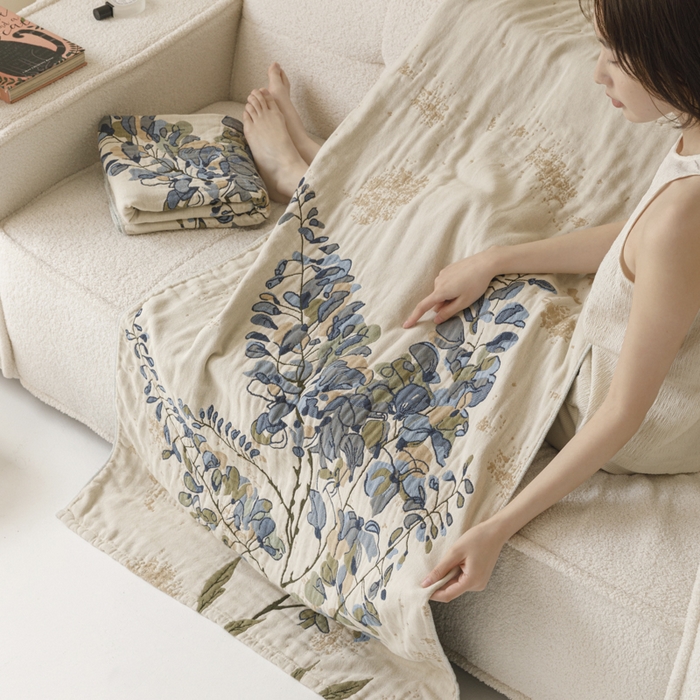 91家纺网 家纺一手货源 找家纺 （总）爱港家纺 2025新款全棉全彩纱浴巾 披肩毯 午睡纱布毯