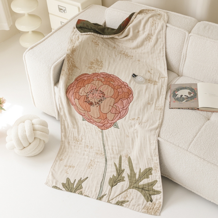 91家纺网 家纺一手货源 找家纺 爱港家纺 2025新款全棉全彩纱浴巾 披肩毯 午睡纱布毯 浴巾-羞花-贵妃 75*150cm/条