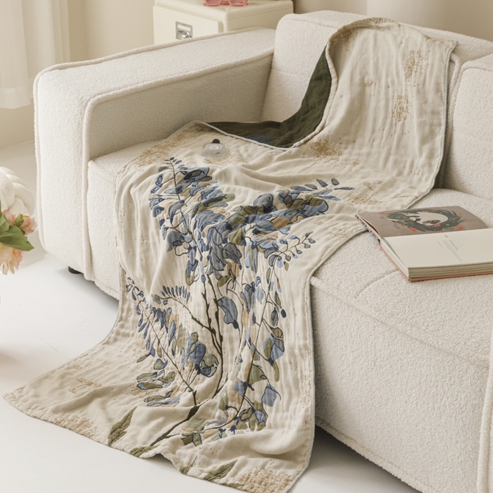 91家纺网 家纺一手货源 找家纺 爱港家纺 2025新款全棉全彩纱浴巾 披肩毯 午睡纱布毯 浴巾-落雁-昭君 75*150cm/条