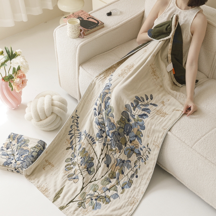 91家纺网 家纺一手货源 找家纺 爱港家纺 2025新款全棉全彩纱浴巾 披肩毯 午睡纱布毯 浴巾-落雁-昭君 75*150cm/条