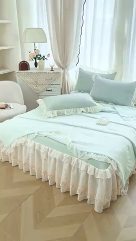 91家纺网 家纺一手货源 找家纺 （总）虹星家纺 2025新款A类冰感凉豆豆床裙席夏被夏凉被空调被四件套-素夏