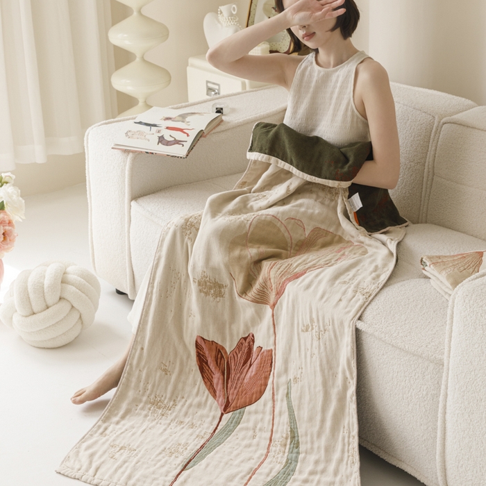 91家纺网 家纺一手货源 找家纺 爱港家纺 2025新款全棉全彩纱浴巾 披肩毯 午睡纱布毯 浴巾-闭月-貂蝉 75*150cm/条