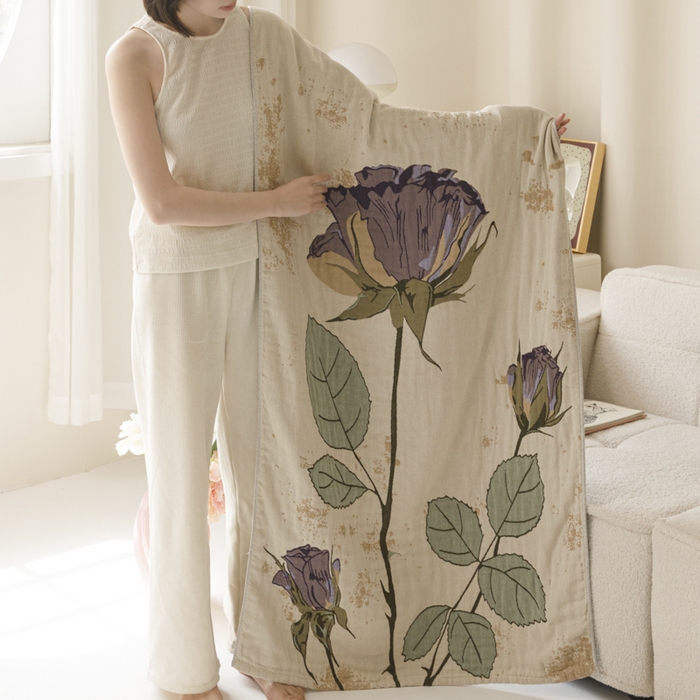 91家纺网 家纺一手货源 找家纺 爱港家纺 2025新款全棉全彩纱浴巾 披肩毯 午睡纱布毯 浴巾-沉鱼-西施 75*150cm/条