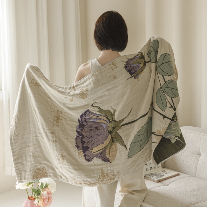 91家纺网 家纺一手货源 找家纺 爱港家纺 2025新款全棉全彩纱浴巾 披肩毯 午睡纱布毯 浴巾-沉鱼-西施 75*150cm/条