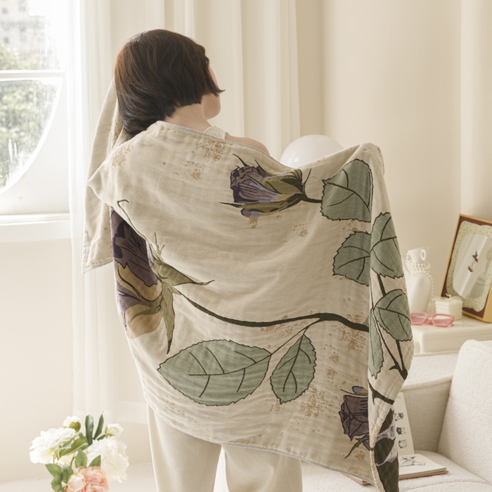 91家纺网 家纺一手货源 找家纺 爱港家纺 2025新款全棉全彩纱浴巾 披肩毯 午睡纱布毯 浴巾-沉鱼-西施 75*150cm/条