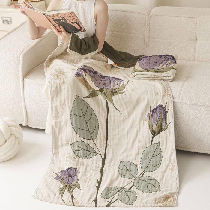 91家纺网 家纺一手货源 找家纺 爱港家纺 2025新款全棉全彩纱浴巾 披肩毯 午睡纱布毯 浴巾-沉鱼-西施 75*150cm/条