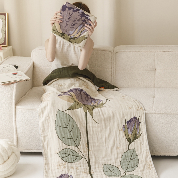 91家纺网 家纺一手货源 找家纺 爱港家纺 2025新款全棉全彩纱浴巾 披肩毯 午睡纱布毯 浴巾-沉鱼-西施 75*150cm/条