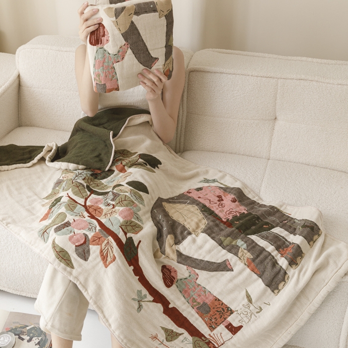 91家纺网 家纺一手货源 找家纺 爱港家纺 2025新款全棉全彩纱浴巾 披肩毯 午睡纱布毯 浴巾-和谐-自然 75*150cm/条