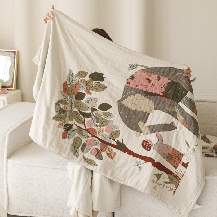 91家纺网 家纺一手货源 找家纺 爱港家纺 2025新款全棉全彩纱浴巾 披肩毯 午睡纱布毯 浴巾-和谐-自然 75*150cm/条