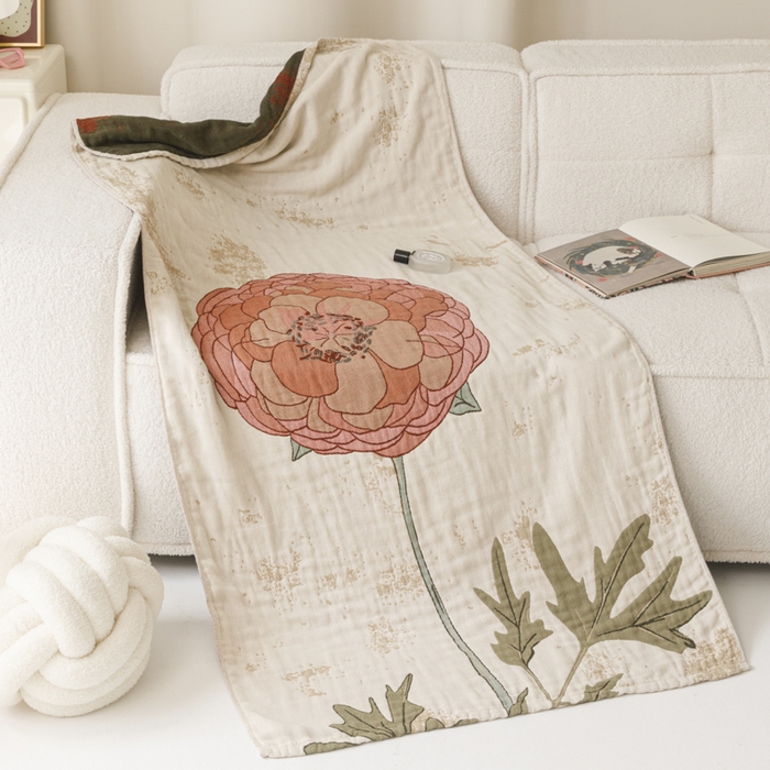 91家纺网 家纺一手货源 找家纺 爱港家纺 2025新款全棉全彩纱浴巾 披肩毯 午睡纱布毯 浴巾-羞花-贵妃 75*150cm/条