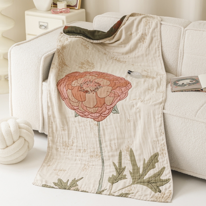 91家纺网 家纺一手货源 找家纺 爱港家纺 2025新款全棉全彩纱浴巾 披肩毯 午睡纱布毯 浴巾-羞花-贵妃 75*150cm/条