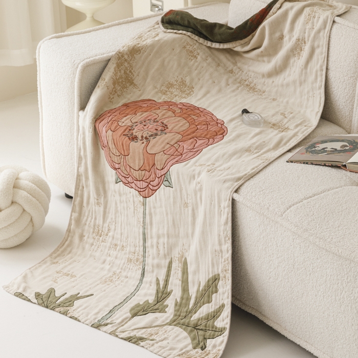 91家纺网 家纺一手货源 找家纺 爱港家纺 2025新款全棉全彩纱浴巾 披肩毯 午睡纱布毯 浴巾-羞花-贵妃 75*150cm/条