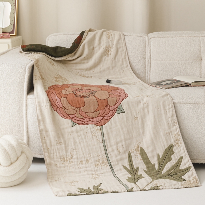 91家纺网 家纺一手货源 找家纺 爱港家纺 2025新款全棉全彩纱浴巾 披肩毯 午睡纱布毯 浴巾-羞花-贵妃 75*150cm/条