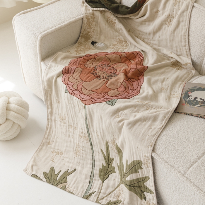 91家纺网 家纺一手货源 找家纺 爱港家纺 2025新款全棉全彩纱浴巾 披肩毯 午睡纱布毯 浴巾-羞花-贵妃 75*150cm/条