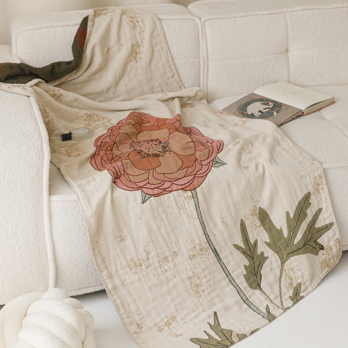 91家纺网 家纺一手货源 找家纺 爱港家纺 2025新款全棉全彩纱浴巾 披肩毯 午睡纱布毯 浴巾-羞花-贵妃 75*150cm/条