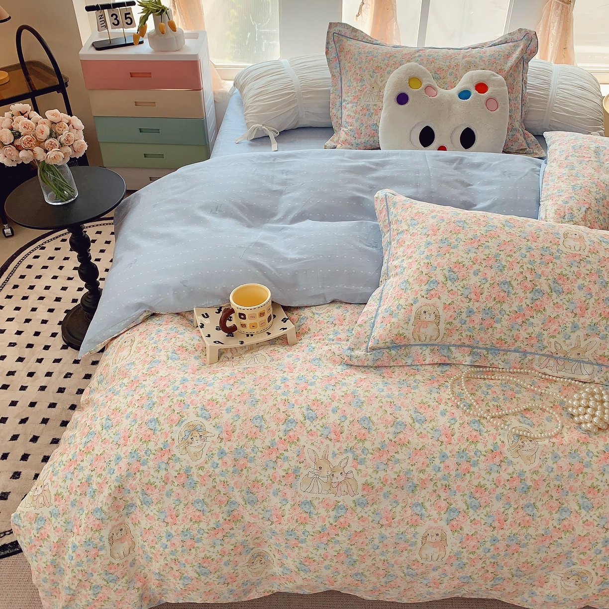 91家纺网 家纺一手货源 找家纺 莱豫家纺 2025新款亲肤舒适小清新印花纯棉四件套 花仙兔