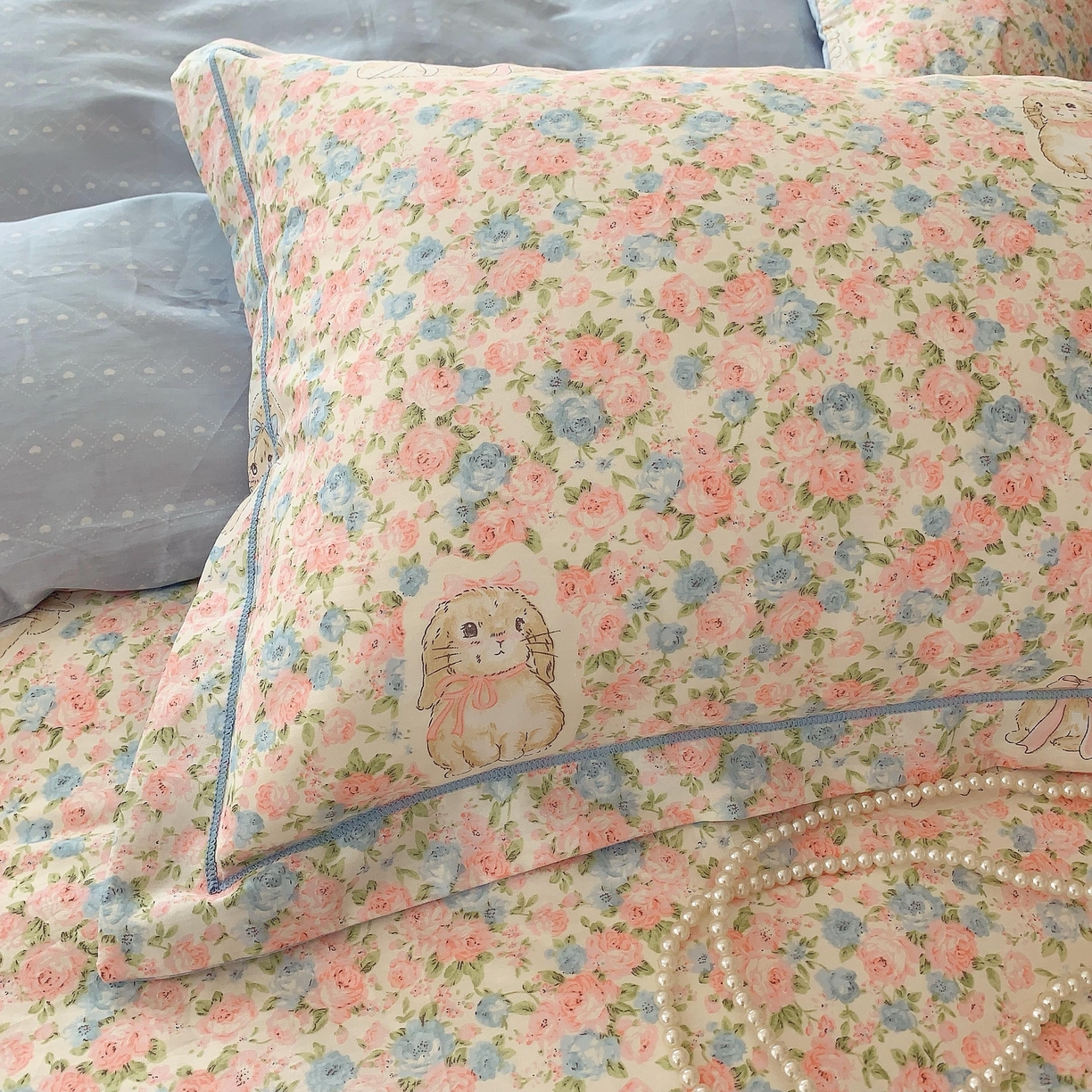 91家纺网 家纺一手货源 找家纺 莱豫家纺 2025新款亲肤舒适小清新印花纯棉四件套 花仙兔