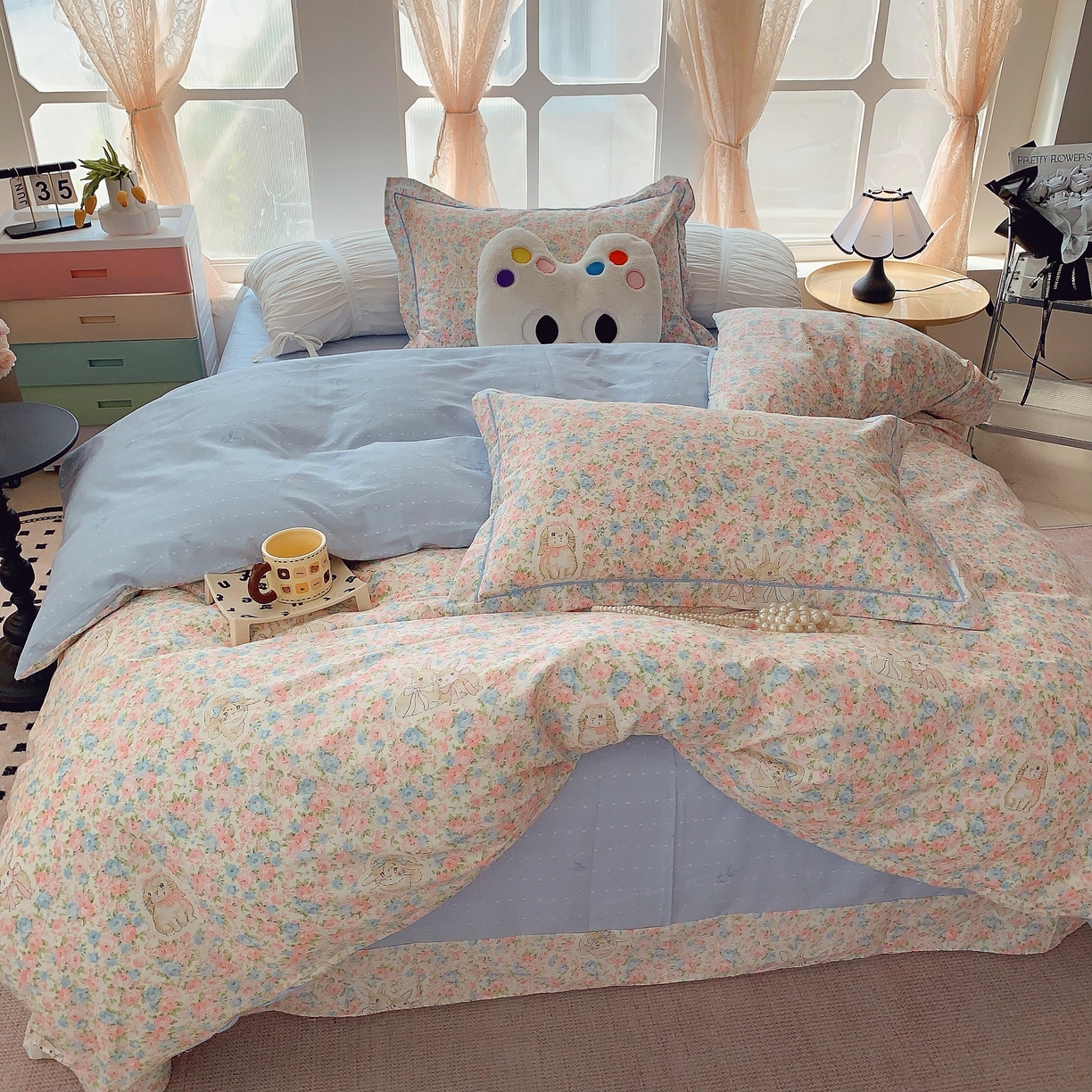 91家纺网 家纺一手货源 找家纺 莱豫家纺 2025新款亲肤舒适小清新印花纯棉四件套 花仙兔