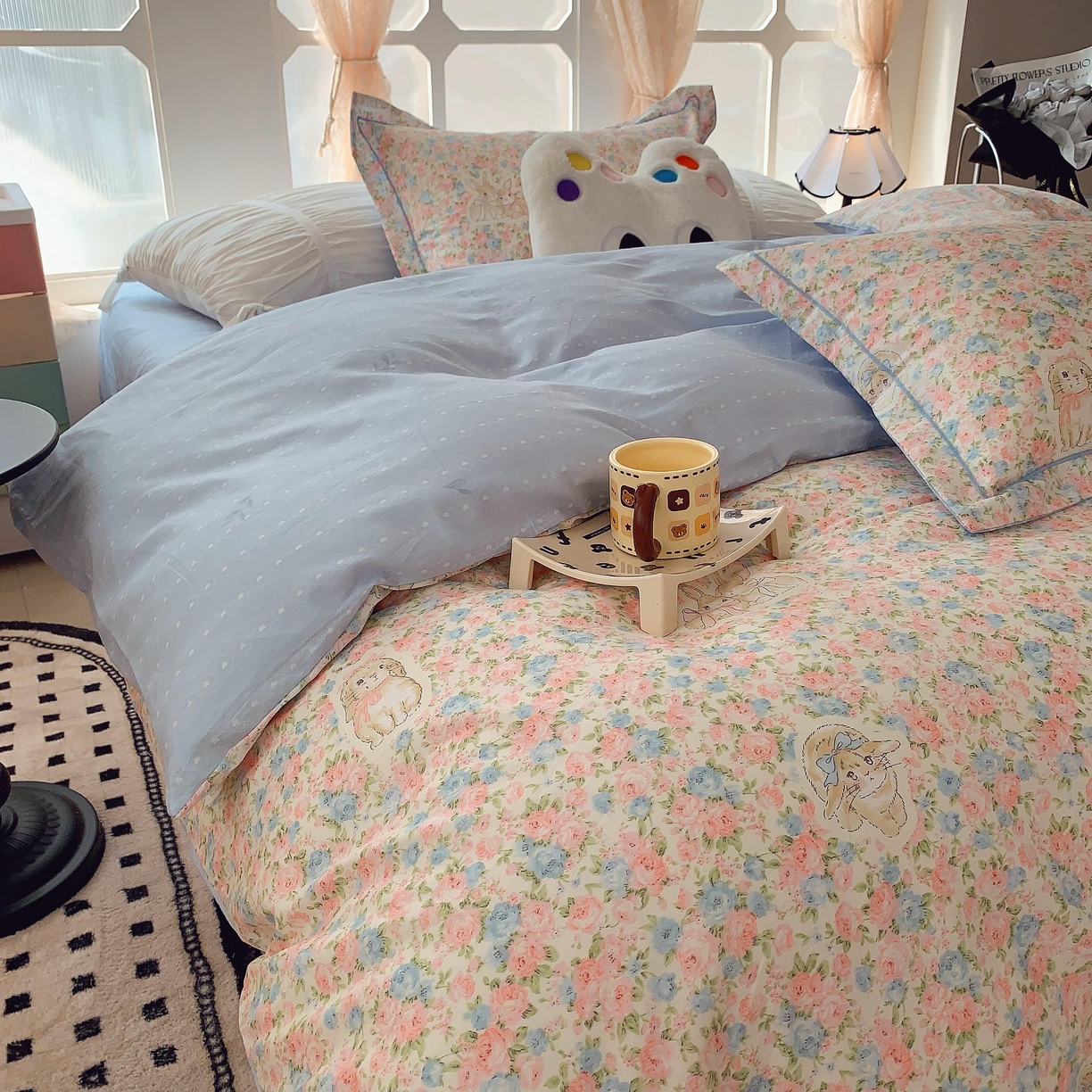 91家纺网 家纺一手货源 找家纺 莱豫家纺 2025新款亲肤舒适小清新印花纯棉四件套 花仙兔