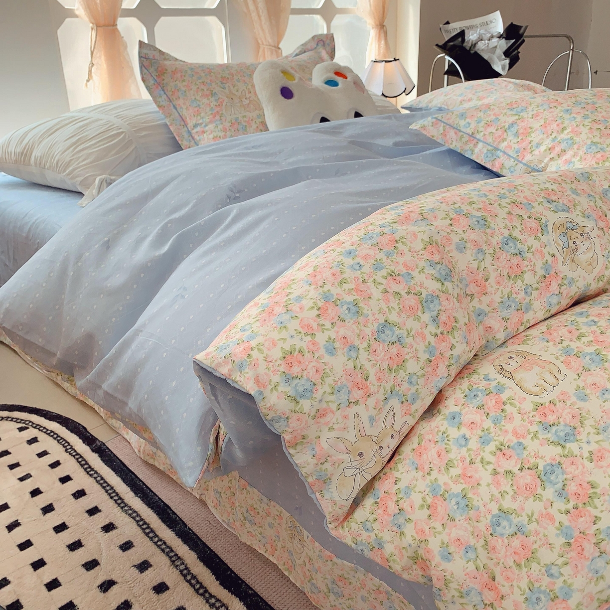 91家纺网 家纺一手货源 找家纺 莱豫家纺 2025新款亲肤舒适小清新印花纯棉四件套 花仙兔