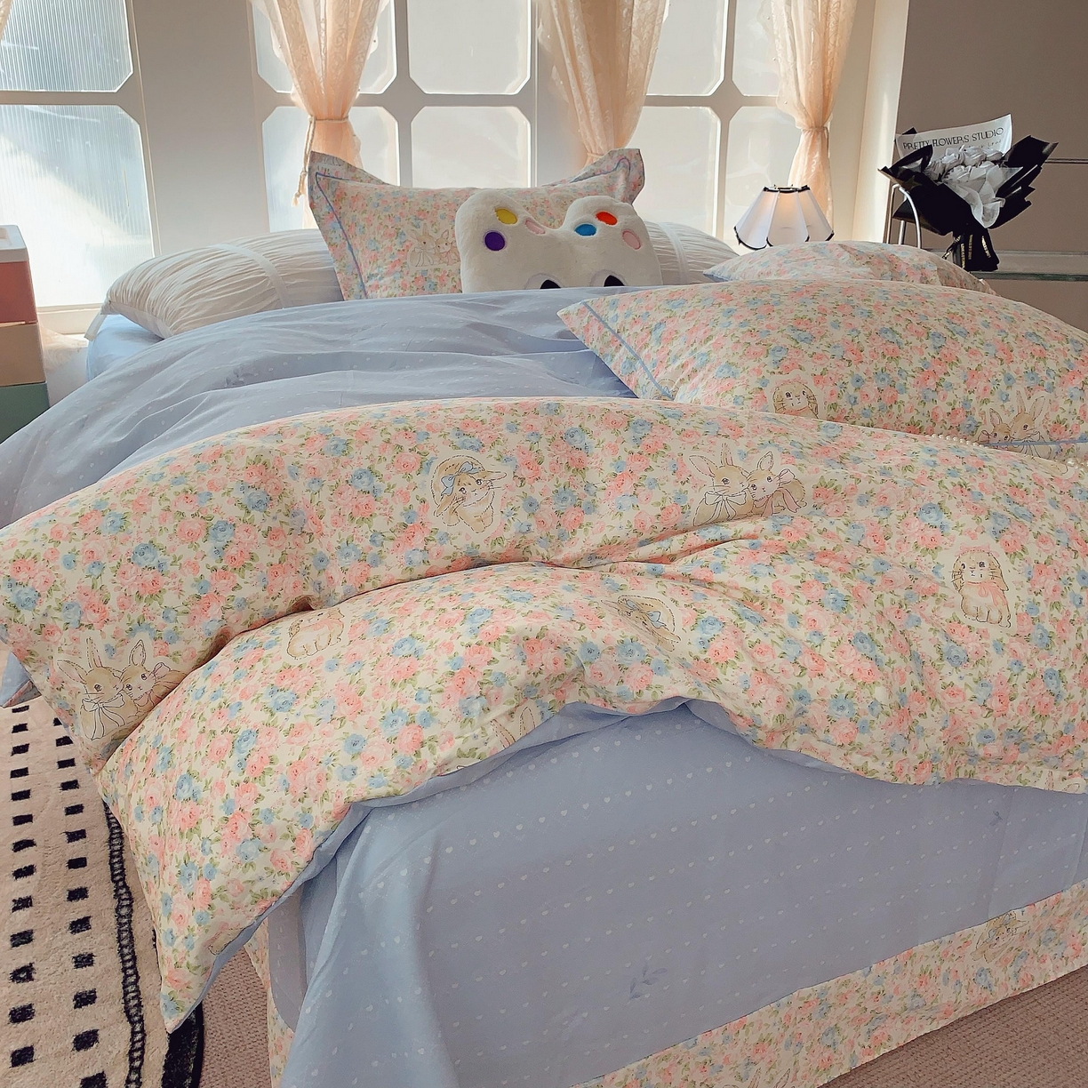 91家纺网 家纺一手货源 找家纺 莱豫家纺 2025新款亲肤舒适小清新印花纯棉四件套 花仙兔