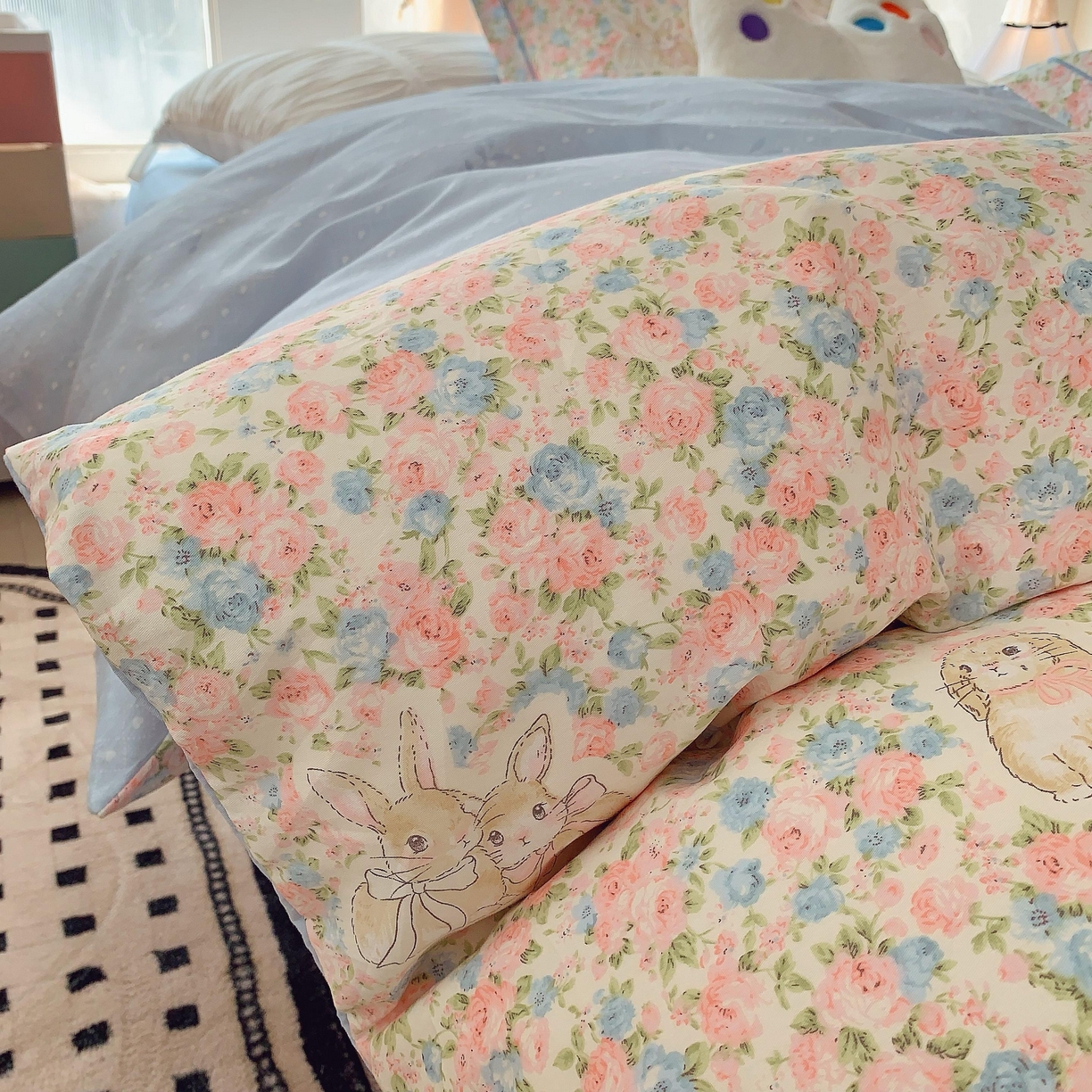 91家纺网 家纺一手货源 找家纺 莱豫家纺 2025新款亲肤舒适小清新印花纯棉四件套 花仙兔